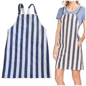 Vince Camuto indigo & white striped overall dress womens size medium